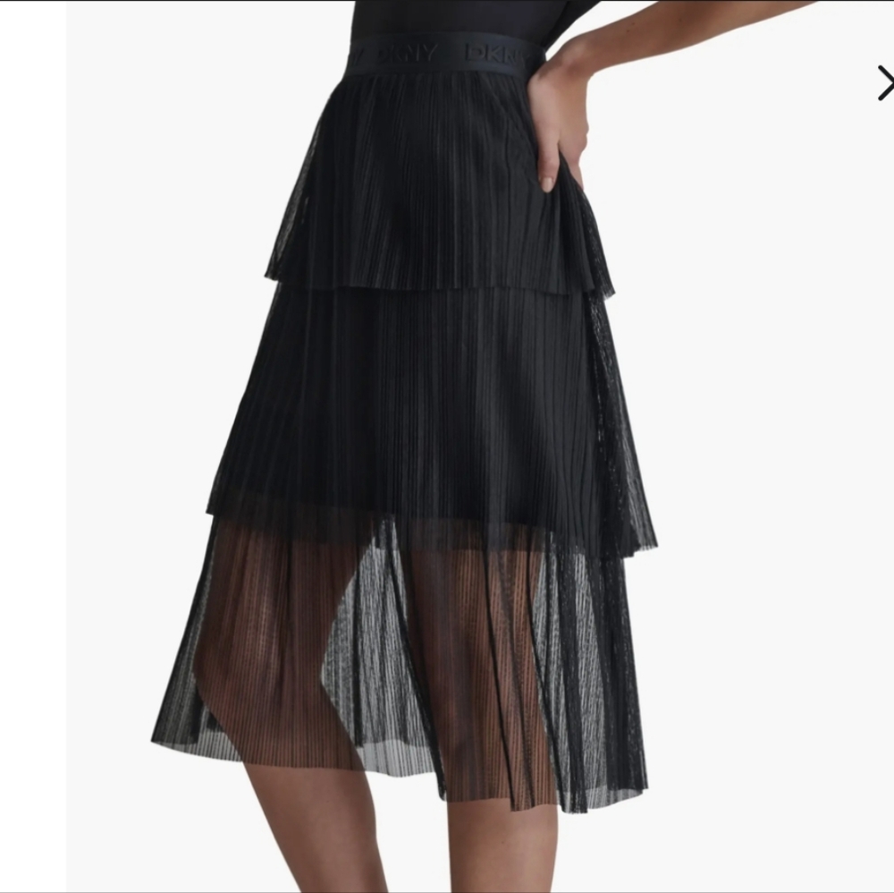 DKNY Black Mesh Tiered Skirt